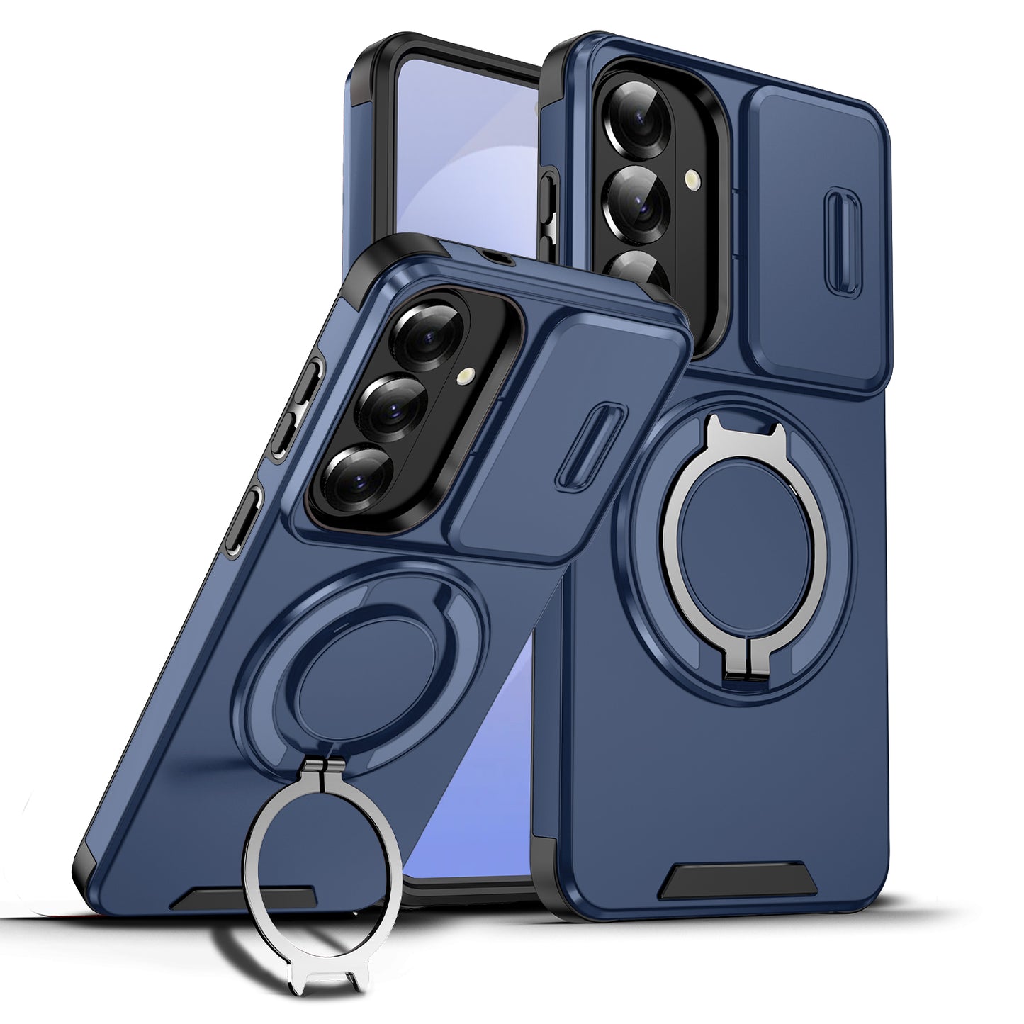 LuxuryKase Shockproof Case with Slide Camera Cover | 360° Rotating Ring Kickstand | Rugged Armour Protection For Samsung Series