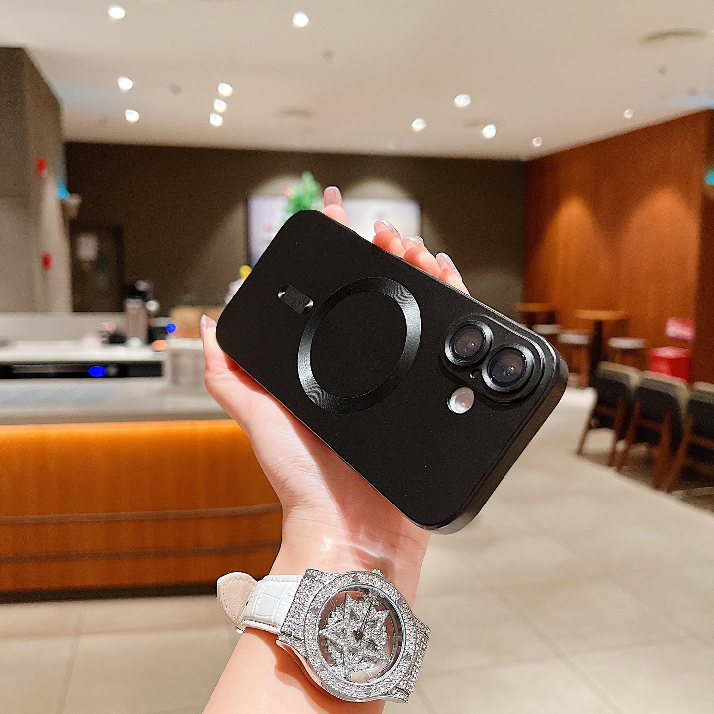 LuxuryKase LK022 Compatible Mag-Safe Magnetic Wireless Charging Matte Shockproof Silicone Case With Lens Protector Glass For iPhone