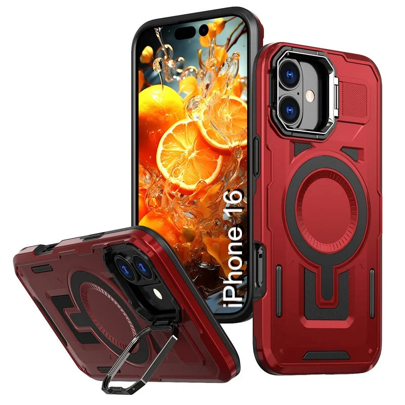 LuxuryKase Rugged Shockproof Magnetic Case with Kickstand | Dual Layer TPU+PC Protection | Mag-Safe Compatible | Camera Guard | Extreme Drop Resistance For iPhone Series