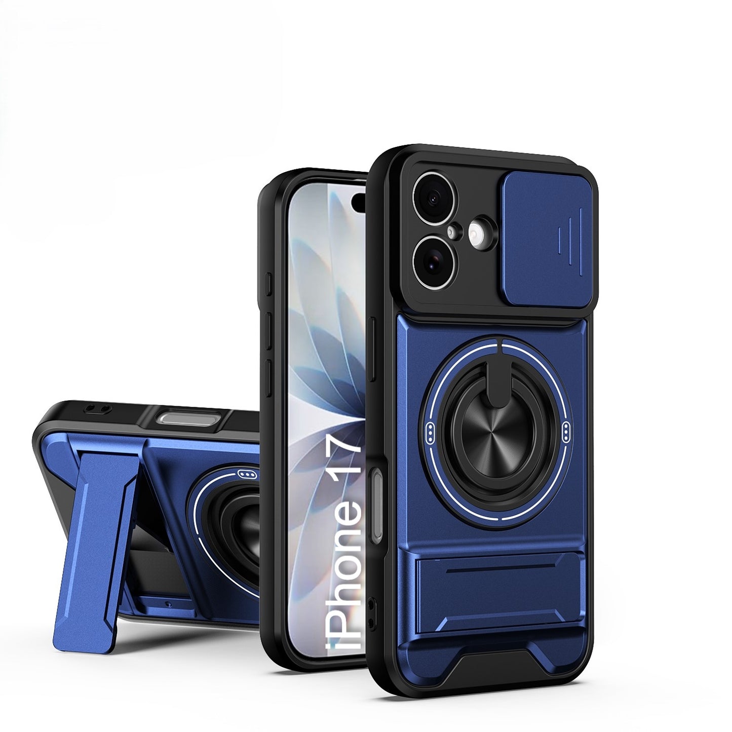 LuxuryKase Magnetic Armour Case | MagSafe Compatible | Sliding Camera Cover | 360° Finger Ring Holder | Built-In Bracket Stand | Hard PC Back & Soft TPU Bumper For iPhone & Samsung Series