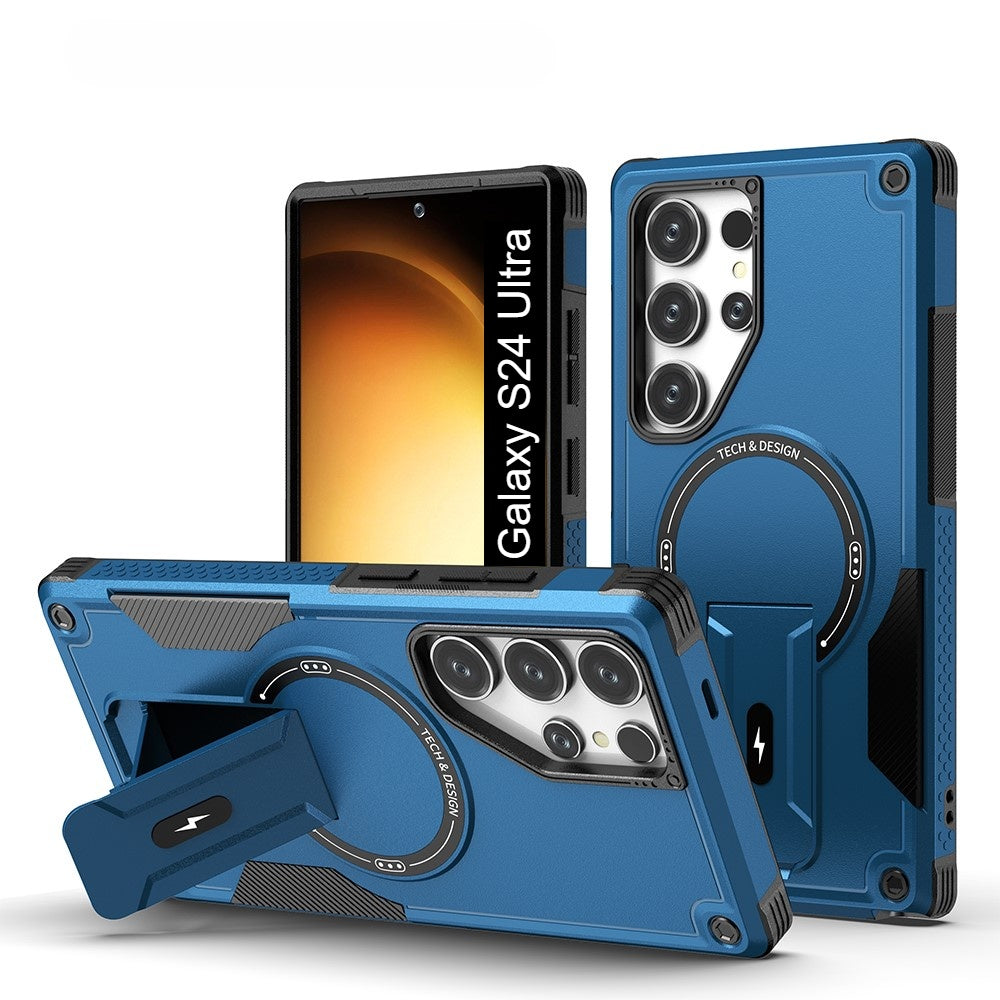 US LITE Back Cover with Portable Kickstand | Mag-Safe Compatible Magnetic Case | Shockproof Military Grade Protection | Rugged Armor Design Phone Cover For iPhone & Samsung