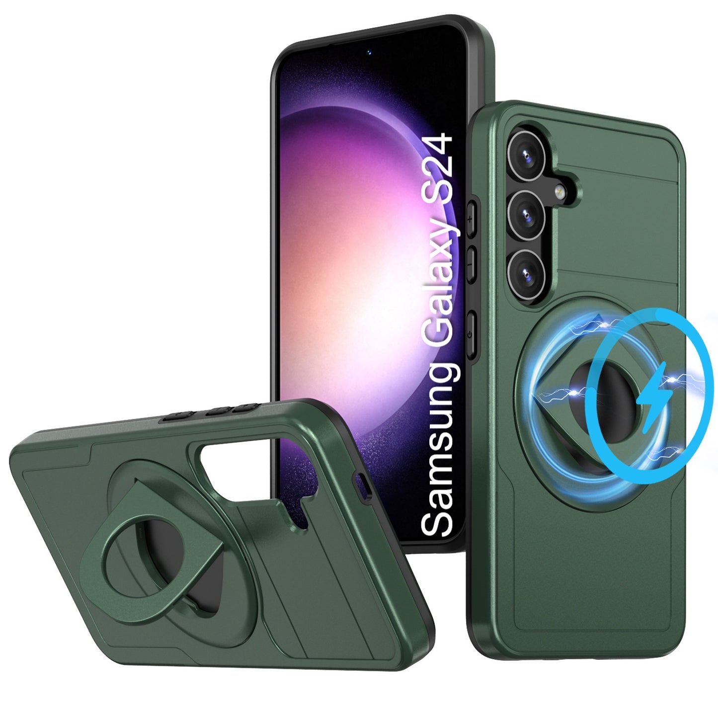 LuxuryKase Shockproof Rugged Back Cover | Heavy Duty Armor Case with MagSafe Compatible 360° Ring Holder | Finger Ring Kickstand | Drop Protection For Samsung Series