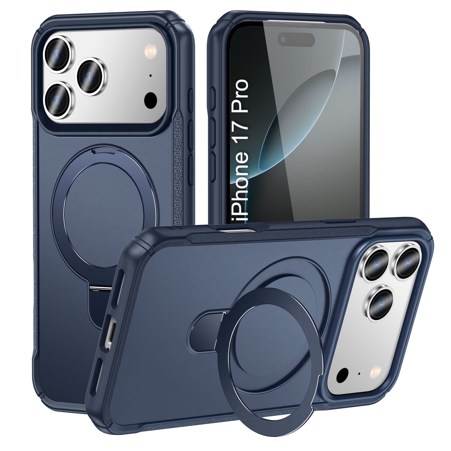 LuxuryKase Shockproof Back Cover with 360° Rotating Ring Kickstand | Mag-Safe Compatible | Rugged Armor Protection Case For iPhone Series