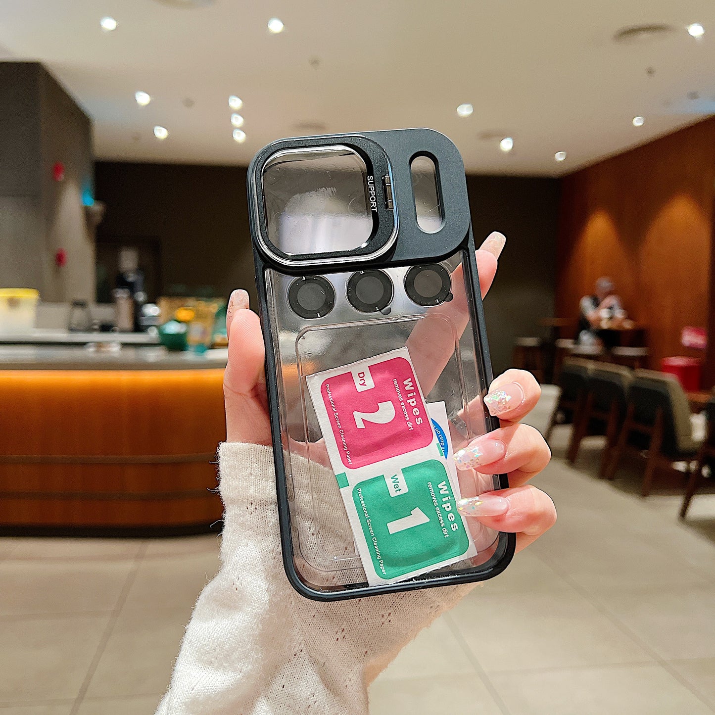 LuxuryKase Clear Case | Metal Lens Protector & 180° Rotating Bracket | Shockproof Transparent Hard Back Cover with Soft TPU Frame For iPhone & Samsung