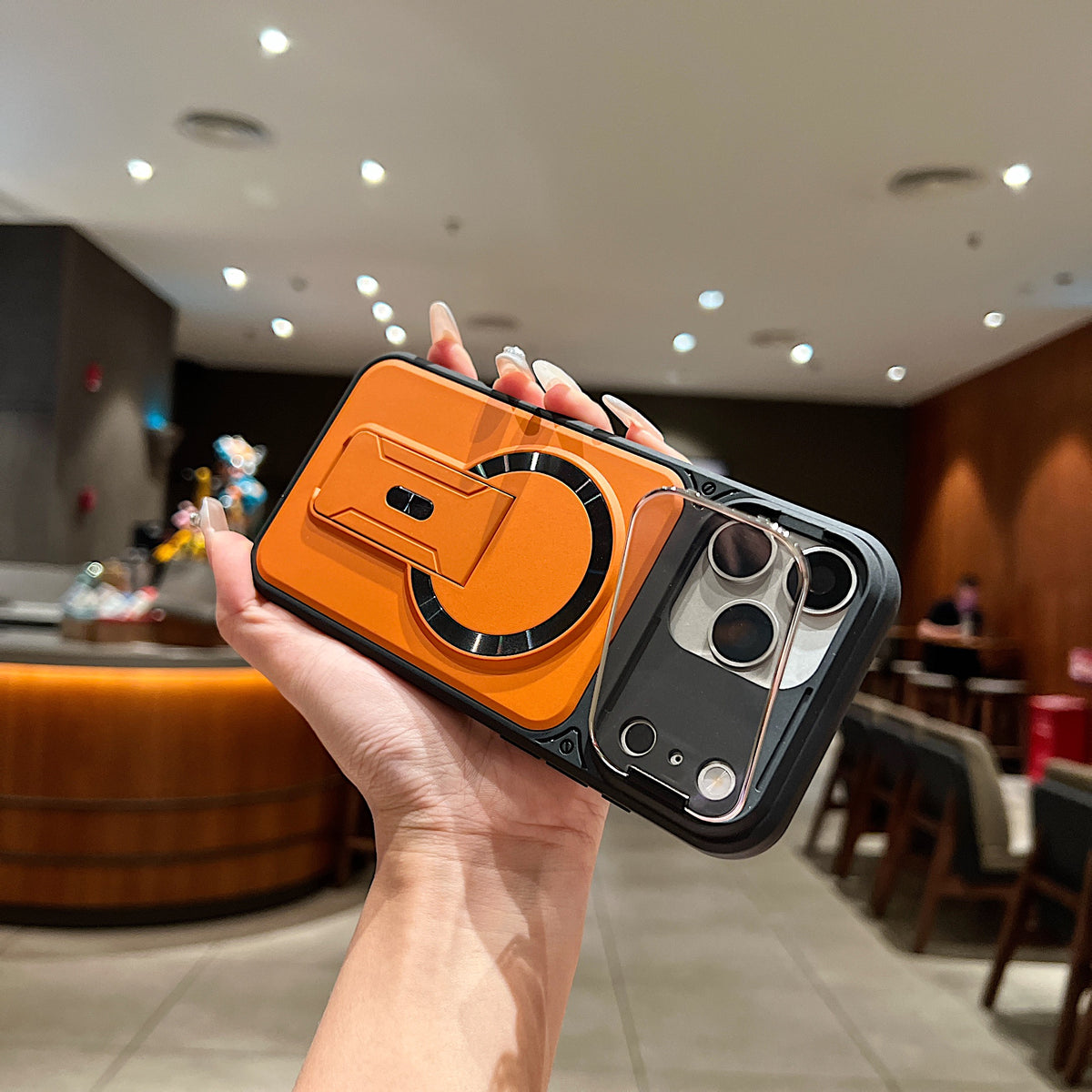 LuxuryKase Hybrid Armour Case | Built-In Foldable Kickstand | Flip Camera Lens Protection Frame Design | MagSafe Compatible | Rugged PC & TPU Cover For iPhone & Samsung Series
