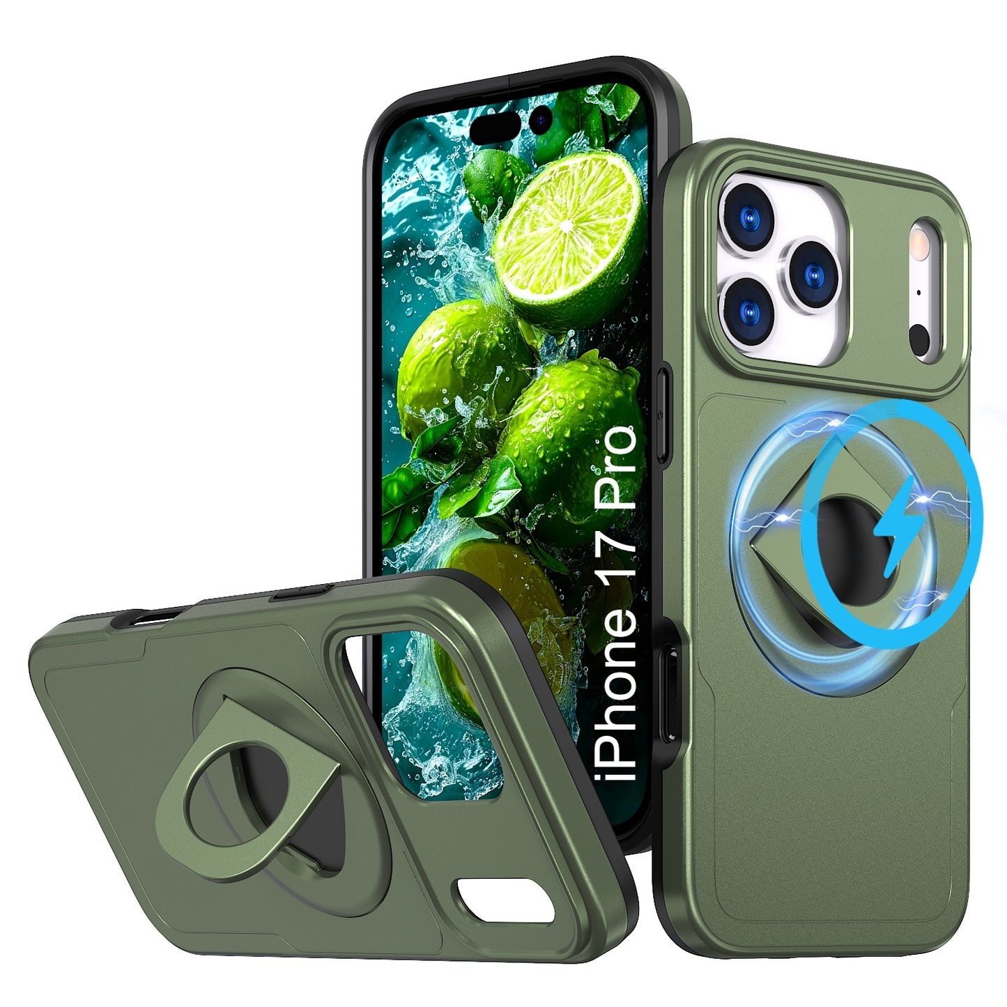 LuxuryKase Shockproof Rugged Back Cover | Heavy Duty Armor Case with MagSafe Compatible 360° Ring Holder | Finger Ring Kickstand | Drop Protection For iPhone & Samsung Series