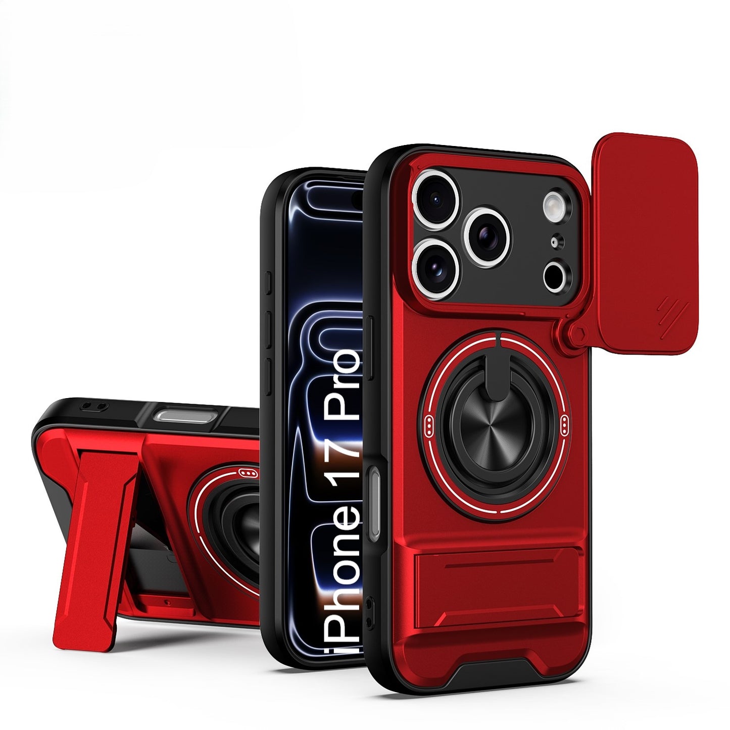 LuxuryKase Magnetic Armour Case | MagSafe Compatible | Sliding Camera Cover | 360° Finger Ring Holder | Built-In Bracket Stand | Hard PC Back & Soft TPU Bumper For iPhone & Samsung Series