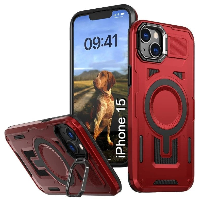 LuxuryKase Rugged Shockproof Magnetic Case with Kickstand | Dual Layer TPU+PC Protection | Mag-Safe Compatible | Camera Guard | Extreme Drop Resistance For iPhone Series