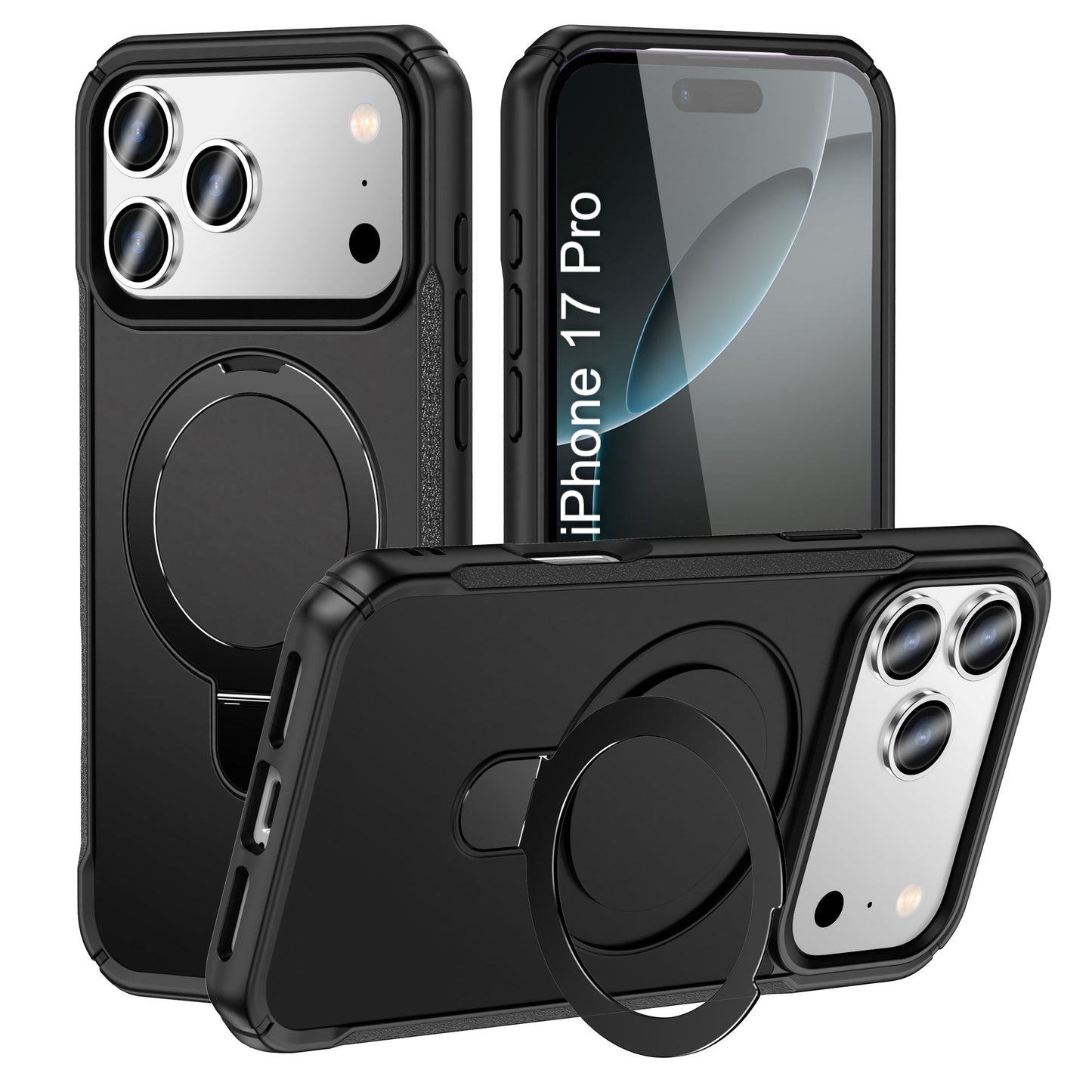 LuxuryKase Shockproof Back Cover with 360° Rotating Ring Kickstand | Mag-Safe Compatible | Rugged Armor Protection Case For iPhone Series