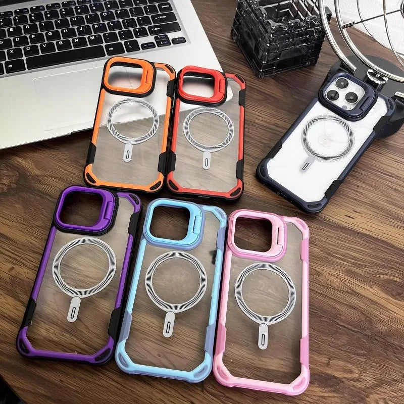 LuxuryKase LK164 Invisible Stand Transparent Magnetic Mag-Safe Wireless Charger Case Cover For iPhone