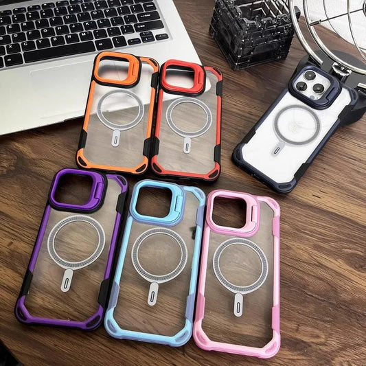 LuxuryKase LK164 Invisible Stand Transparent Magnetic Mag-Safe Wireless Charger Case Cover For iPhone