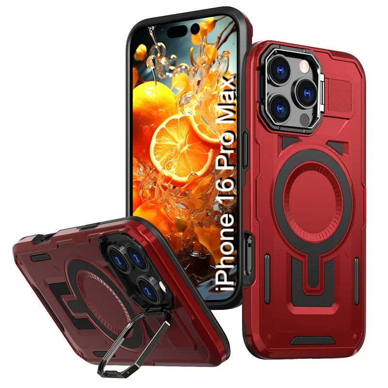 LuxuryKase Rugged Shockproof Magnetic Case with Kickstand | Dual Layer TPU+PC Protection | Mag-Safe Compatible | Camera Guard | Extreme Drop Resistance For iPhone Series