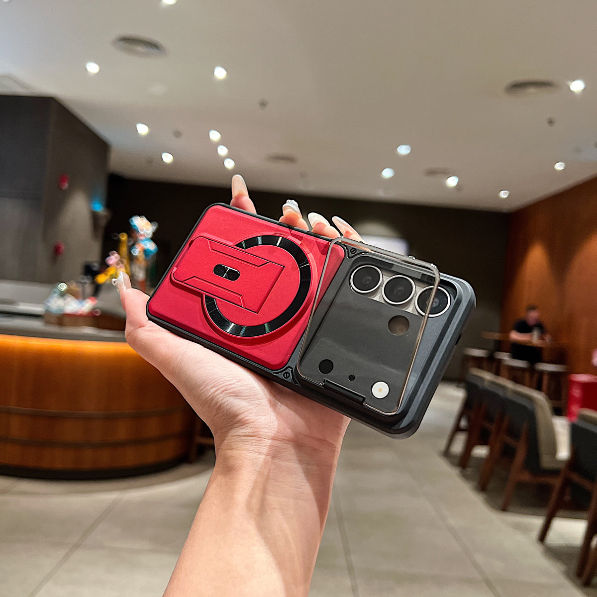 LuxuryKase Hybrid Armour Case | Built-In Foldable Kickstand | Flip Camera Lens Protection Frame Design | MagSafe Compatible | Rugged PC & TPU Cover For iPhone & Samsung Series