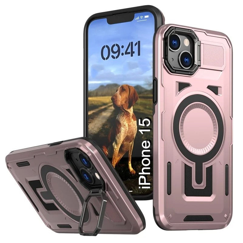LuxuryKase Rugged Shockproof Magnetic Case with Kickstand | Dual Layer TPU+PC Protection | Mag-Safe Compatible | Camera Guard | Extreme Drop Resistance For iPhone Series
