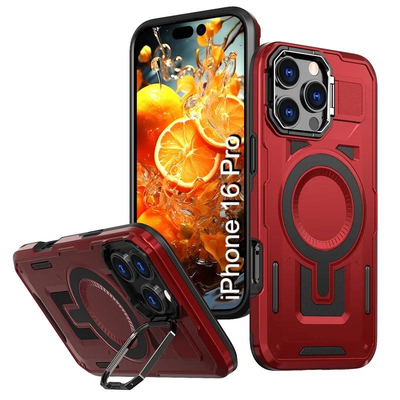 LuxuryKase Rugged Shockproof Magnetic Case with Kickstand | Dual Layer TPU+PC Protection | Mag-Safe Compatible | Camera Guard | Extreme Drop Resistance For iPhone Series