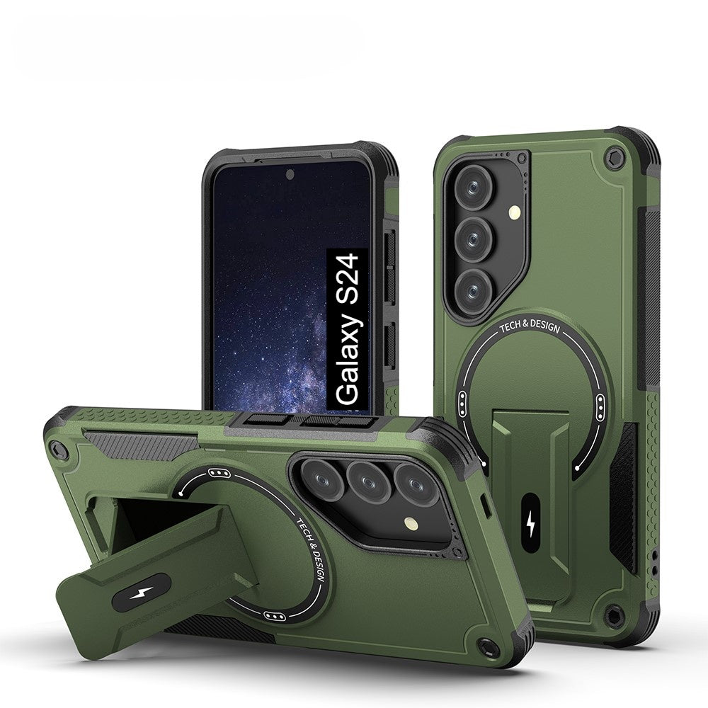 US LITE Back Cover with Portable Kickstand | Mag-Safe Compatible Magnetic Case | Shockproof Military Grade Protection | Rugged Armor Design Phone Cover For iPhone & Samsung