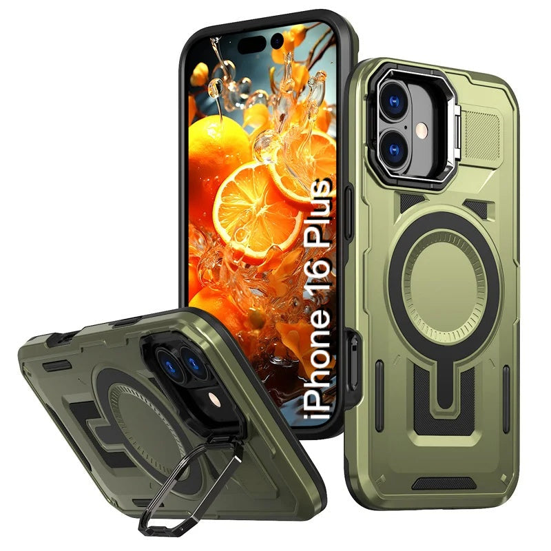 LuxuryKase Rugged Shockproof Magnetic Case with Kickstand | Dual Layer TPU+PC Protection | Mag-Safe Compatible | Camera Guard | Extreme Drop Resistance For iPhone Series