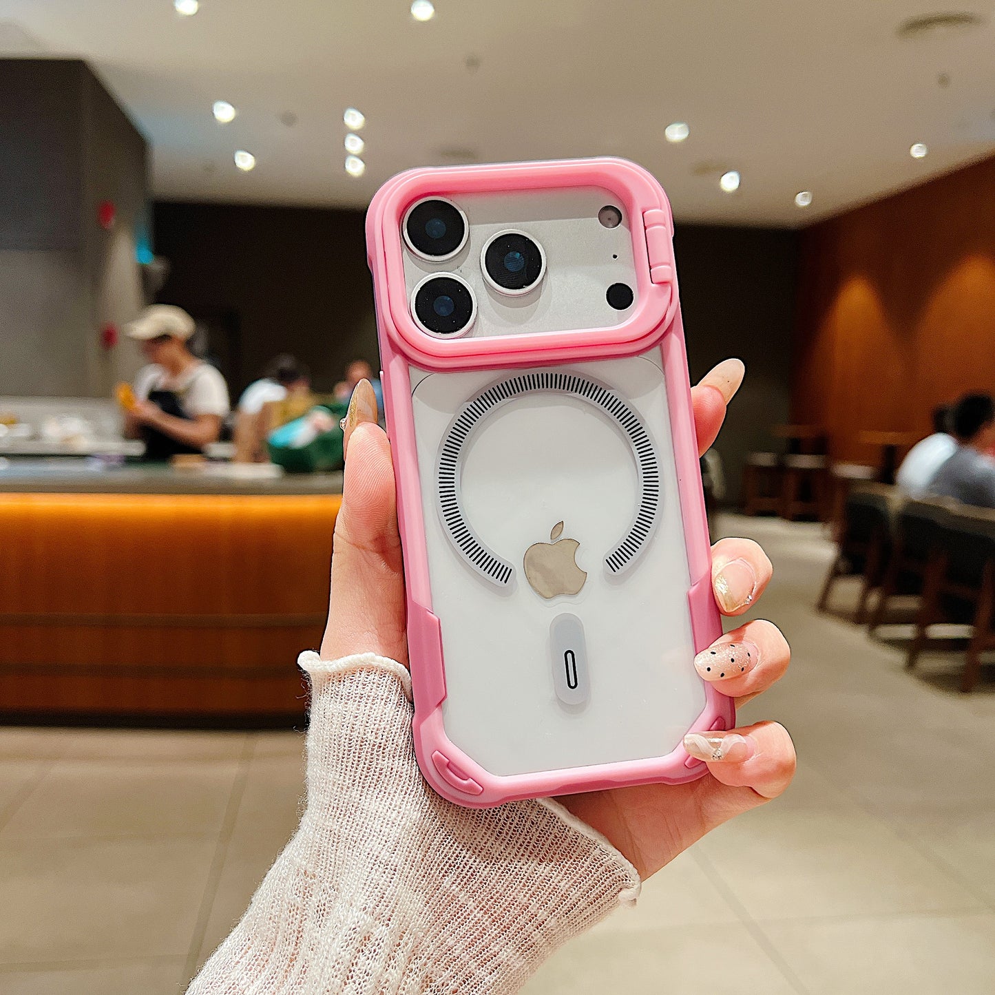 LuxuryKase LK164 Invisible Stand Transparent Magnetic Mag-Safe Wireless Charger Case Cover For iPhone