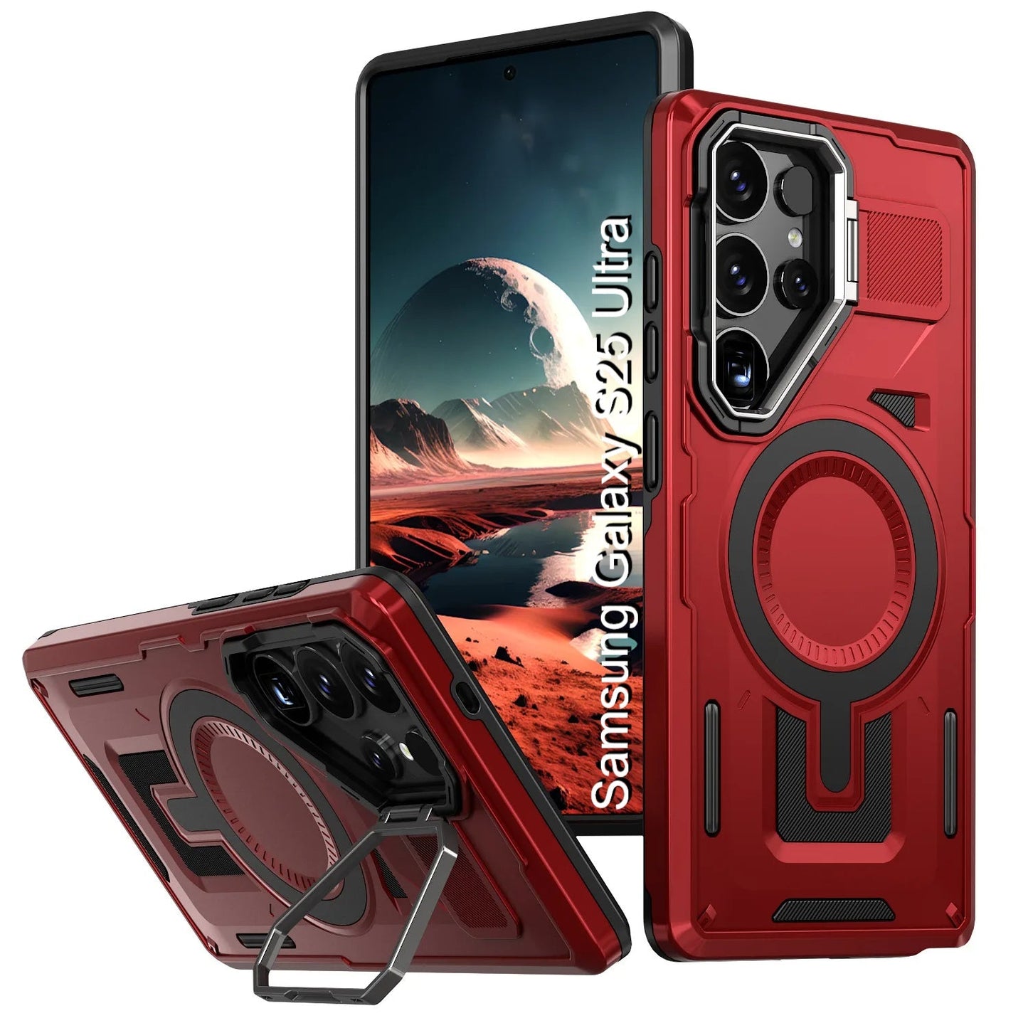 LuxuryKase Rugged Shockproof Magnetic Case with Kickstand | Dual Layer TPU+PC Protection | Mag-Safe Compatible | Camera Guard | Extreme Drop Resistance For Samsung Series
