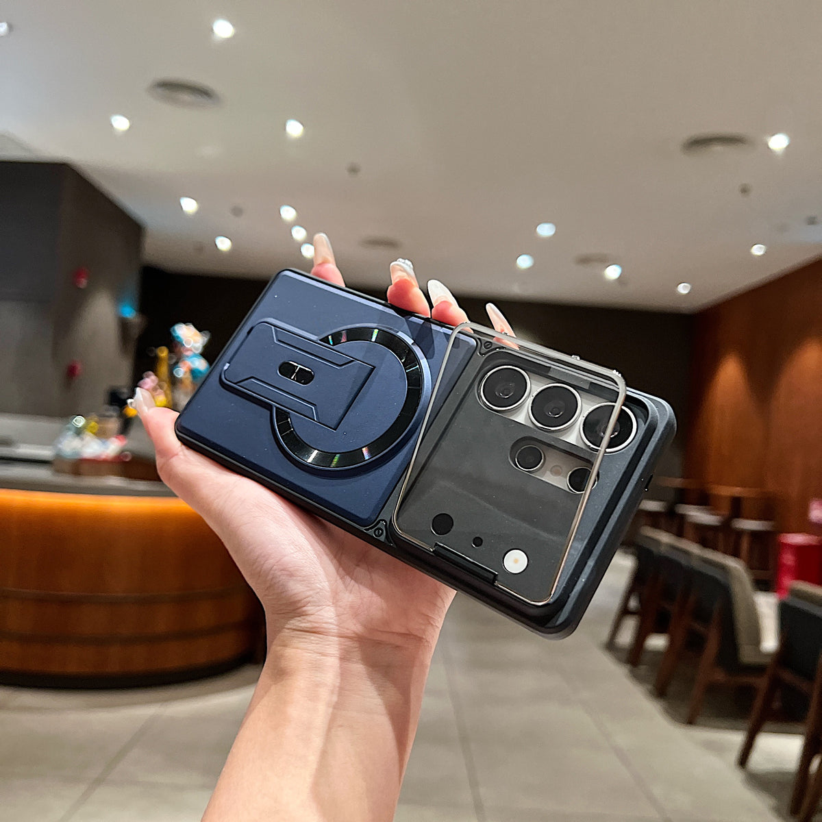 LuxuryKase Hybrid Armour Case | Built-In Foldable Kickstand | Flip Camera Lens Protection Frame Design | MagSafe Compatible | Rugged PC & TPU Cover For iPhone & Samsung Series