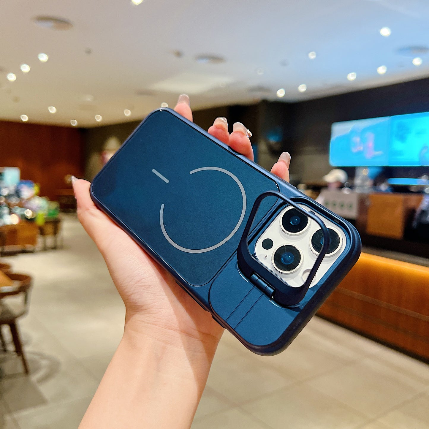 LuxuryKase Premium Glass Case | Built-in Camera Stand | Hard PC & Glass | MagSafe Compatible | Raised Edges for Camera & Screen Protection | Shockproof Design For iPhone