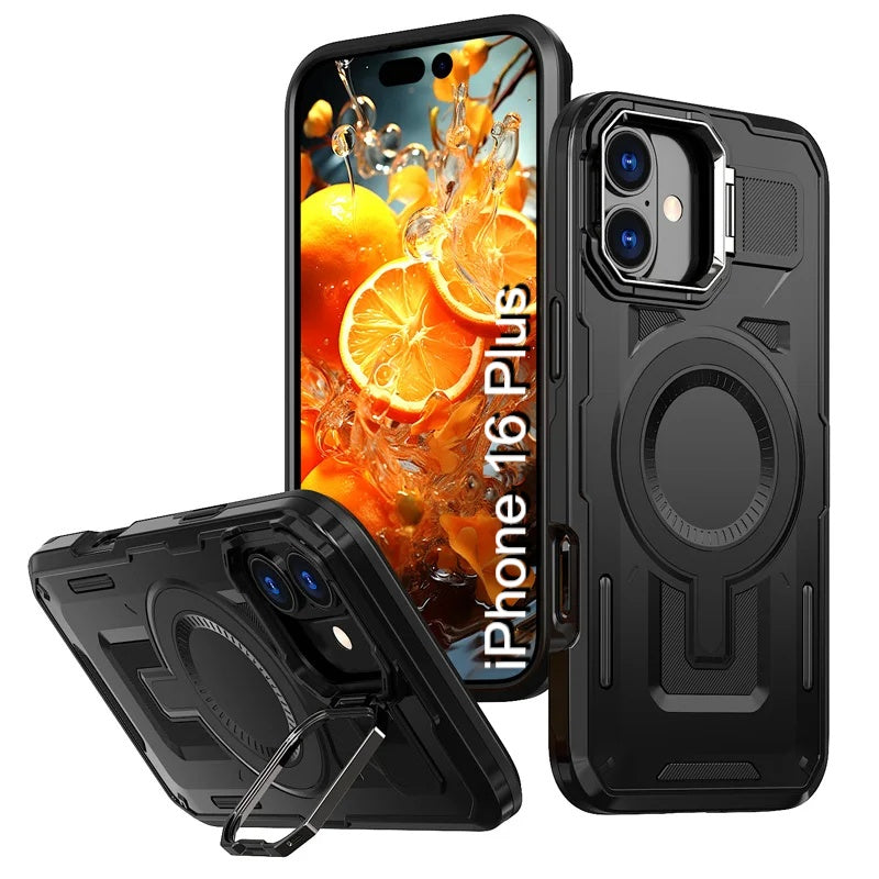 LuxuryKase Rugged Shockproof Magnetic Case with Kickstand | Dual Layer TPU+PC Protection | Mag-Safe Compatible | Camera Guard | Extreme Drop Resistance For iPhone Series