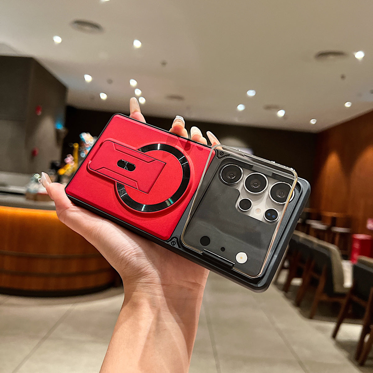 LuxuryKase Hybrid Armour Case | Built-In Foldable Kickstand | Flip Camera Lens Protection Frame Design | MagSafe Compatible | Rugged PC & TPU Cover For iPhone & Samsung Series