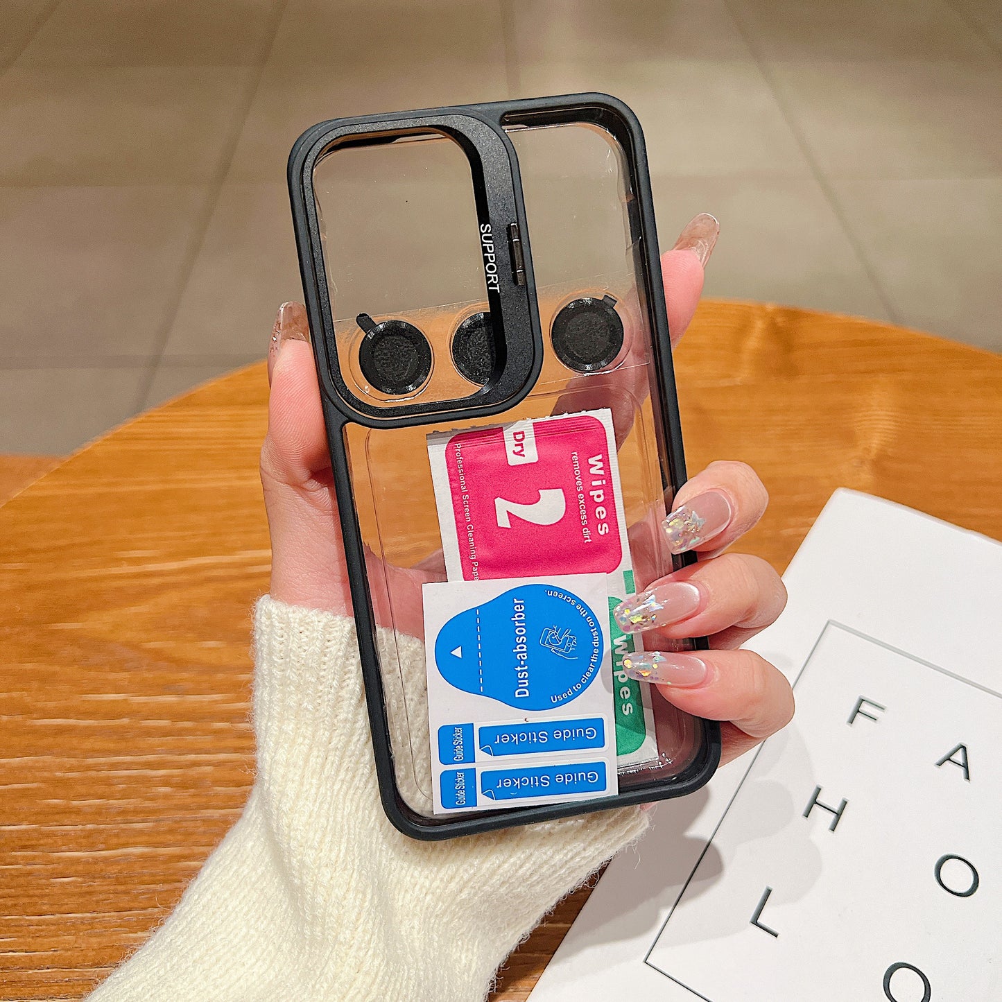 LuxuryKase Clear Case | Metal Lens Protector & 180° Rotating Bracket | Shockproof Transparent Hard Back Cover with Soft TPU Frame For iPhone & Samsung