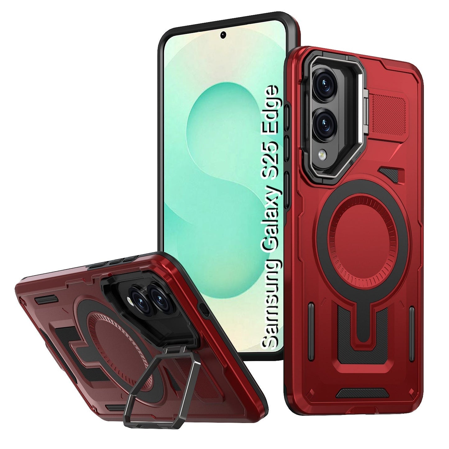 LuxuryKase Rugged Shockproof Magnetic Case with Kickstand | Dual Layer TPU+PC Protection | Mag-Safe Compatible | Camera Guard | Extreme Drop Resistance For Samsung Series