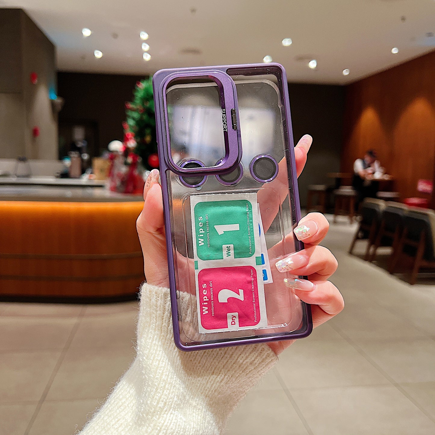 LuxuryKase Clear Case | Metal Lens Protector & 180° Rotating Bracket | Shockproof Transparent Hard Back Cover with Soft TPU Frame For iPhone & Samsung