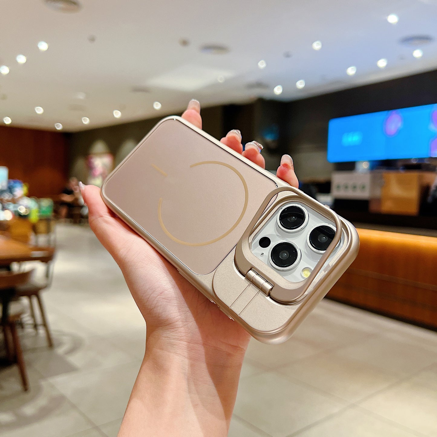 LuxuryKase Premium Glass Case | Built-in Camera Stand | Hard PC & Glass | MagSafe Compatible | Raised Edges for Camera & Screen Protection | Shockproof Design For iPhone