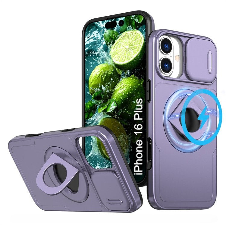 LuxuryKase Mag-Safe Shockproof Rugged Back Case with Finger Ring Kickstand & Sliding Camera Cover | Military Drop Protection | Wireless Charging Support For iPhone Series