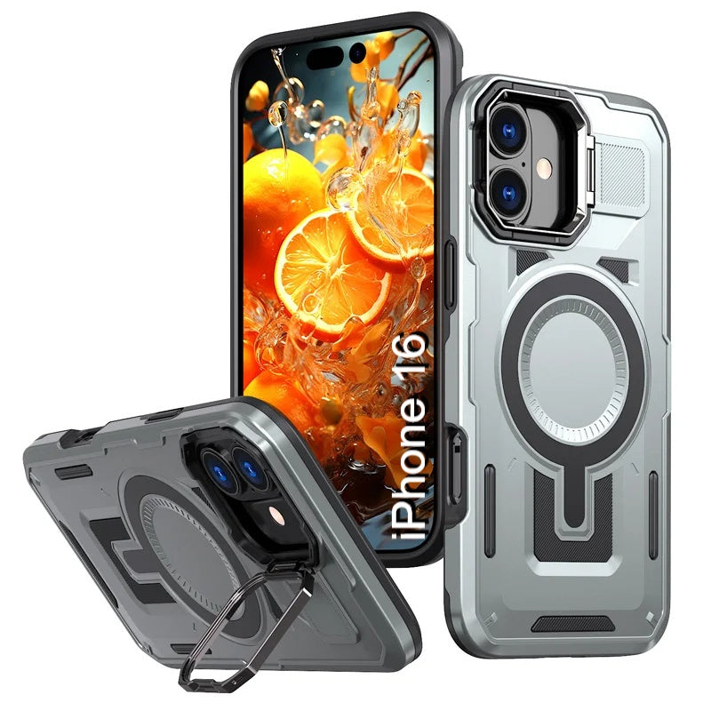 LuxuryKase Rugged Shockproof Magnetic Case with Kickstand | Dual Layer TPU+PC Protection | Mag-Safe Compatible | Camera Guard | Extreme Drop Resistance For iPhone Series