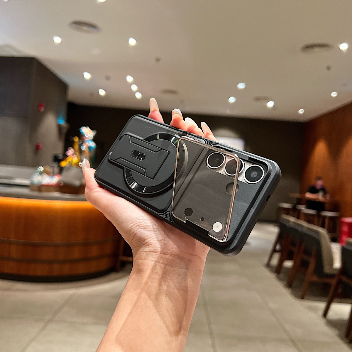 LuxuryKase Hybrid Armour Case | Built-In Foldable Kickstand | Flip Camera Lens Protection Frame Design | MagSafe Compatible | Rugged PC & TPU Cover For iPhone & Samsung Series