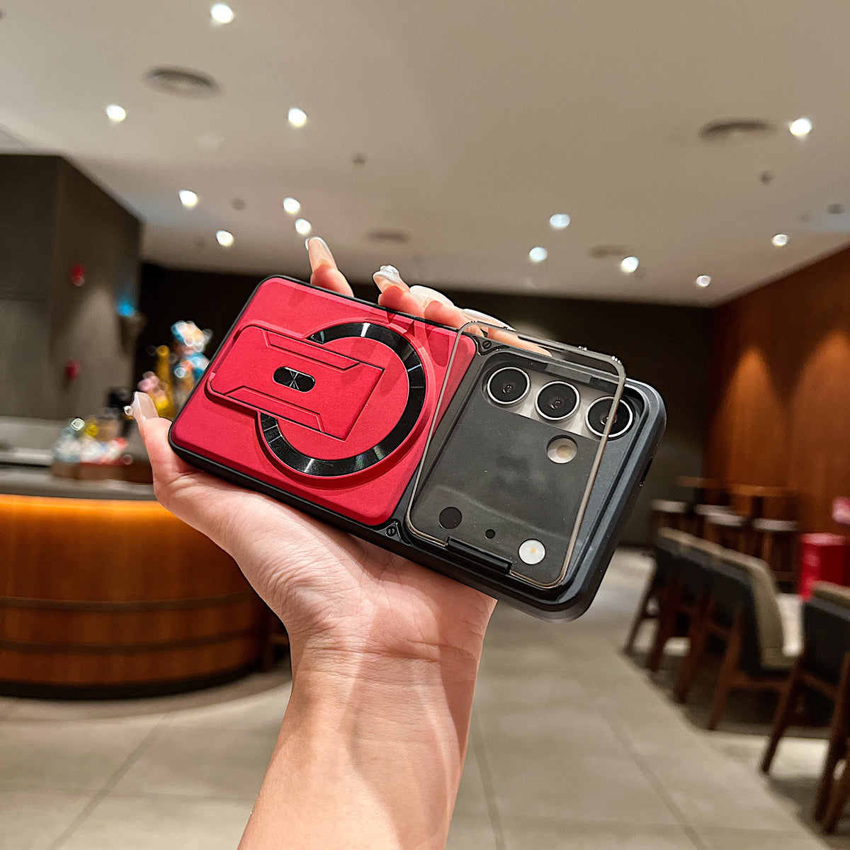 LuxuryKase Hybrid Armour Case | Built-In Foldable Kickstand | Flip Camera Lens Protection Frame Design | MagSafe Compatible | Rugged PC & TPU Cover For iPhone & Samsung Series