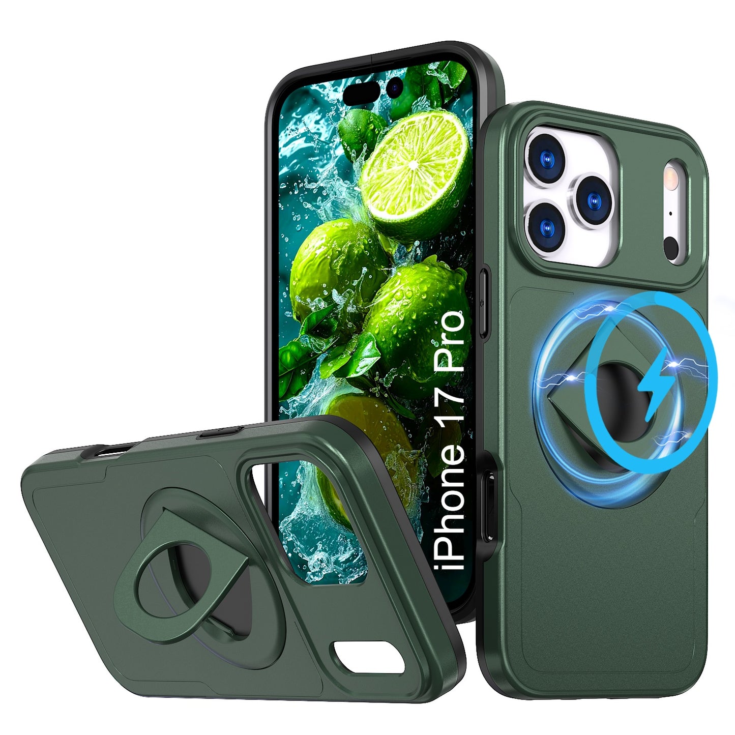 LuxuryKase Shockproof Rugged Back Cover | Heavy Duty Armor Case with MagSafe Compatible 360° Ring Holder | Finger Ring Kickstand | Drop Protection For iPhone & Samsung Series