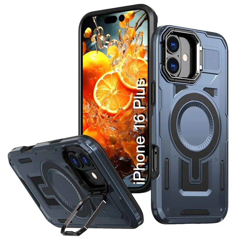 LuxuryKase Rugged Shockproof Magnetic Case with Kickstand | Dual Layer TPU+PC Protection | Mag-Safe Compatible | Camera Guard | Extreme Drop Resistance For iPhone Series