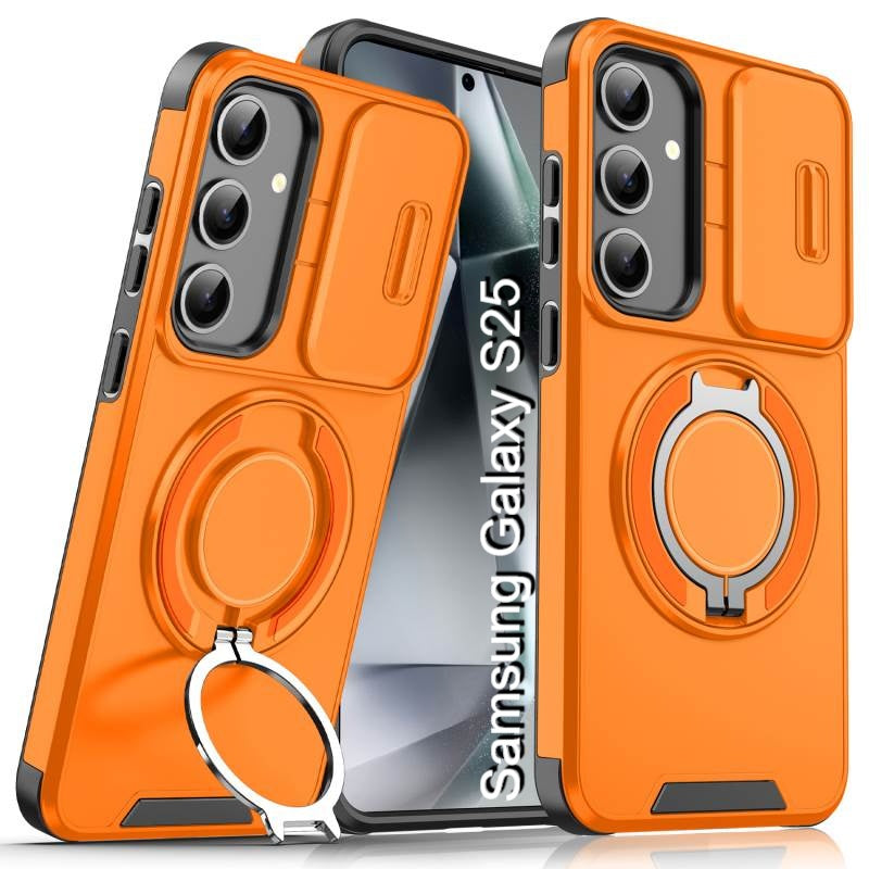 LuxuryKase Shockproof Magnetic Case with Slide Camera Cover | 360° Rotating Ring Kickstand | Mag-Safe Compatible | Rugged Armor Protection For Samsung Series