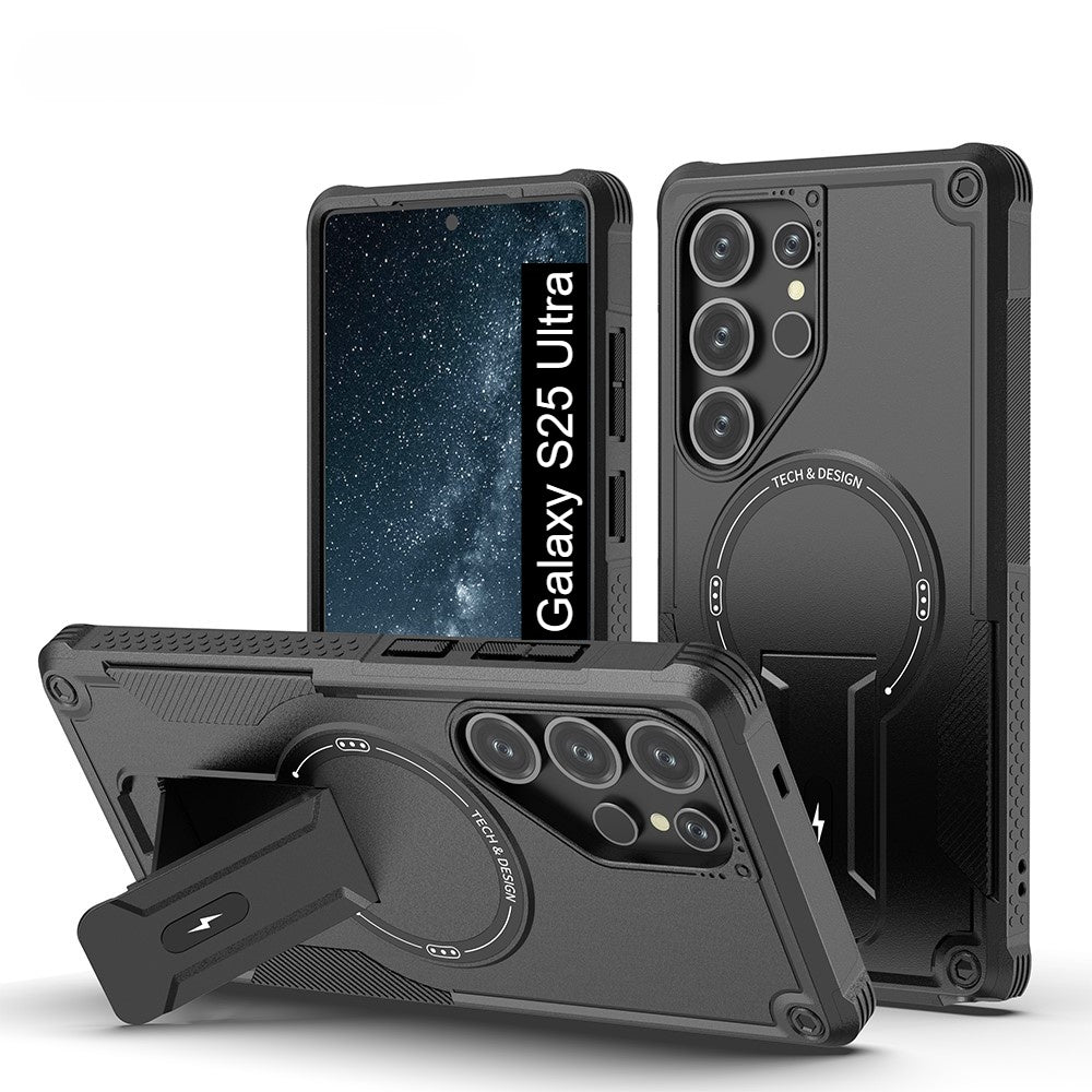 US LITE Back Cover with Portable Kickstand | Mag-Safe Compatible Magnetic Case | Shockproof Military Grade Protection | Rugged Armor Design Phone Cover For iPhone & Samsung