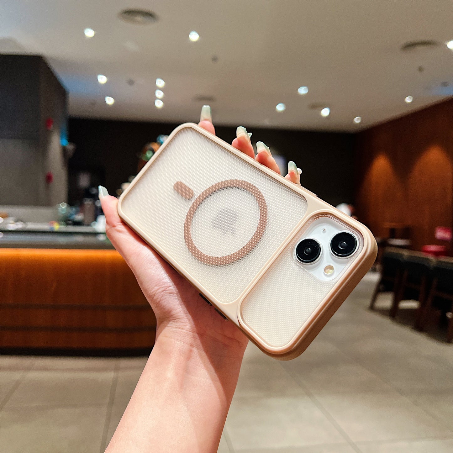 LuxuryKase Hybrid Clear Translucent Case | Matte Dotted Hard PC Back | TPU Textured Grip Frame | Metallic Buttons | Raised Camera Protection | MagSafe Compatible For iPhone