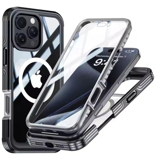 LuxuryKase Shockproof Magnetic Front & Back Cover with Full Body Protection | Strong Grip | Camera & Screen Guard | Wireless Charging Support | Durable TPU+PC Design Cover For iPhone 16 Series