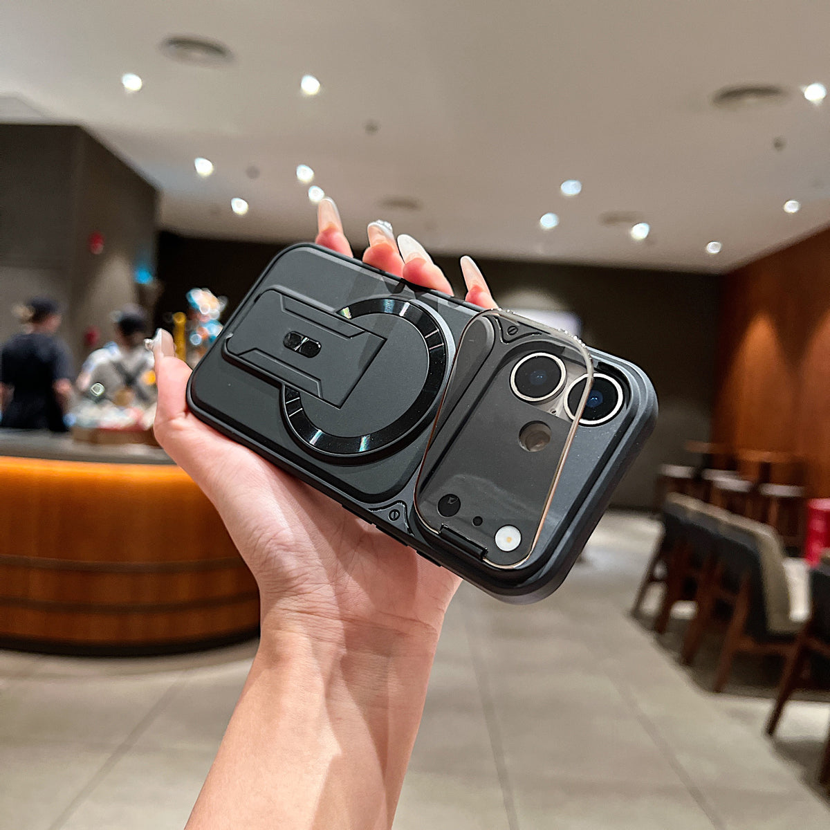 LuxuryKase Hybrid Armour Case | Built-In Foldable Kickstand | Flip Camera Lens Protection Frame Design | MagSafe Compatible | Rugged PC & TPU Cover For iPhone & Samsung Series