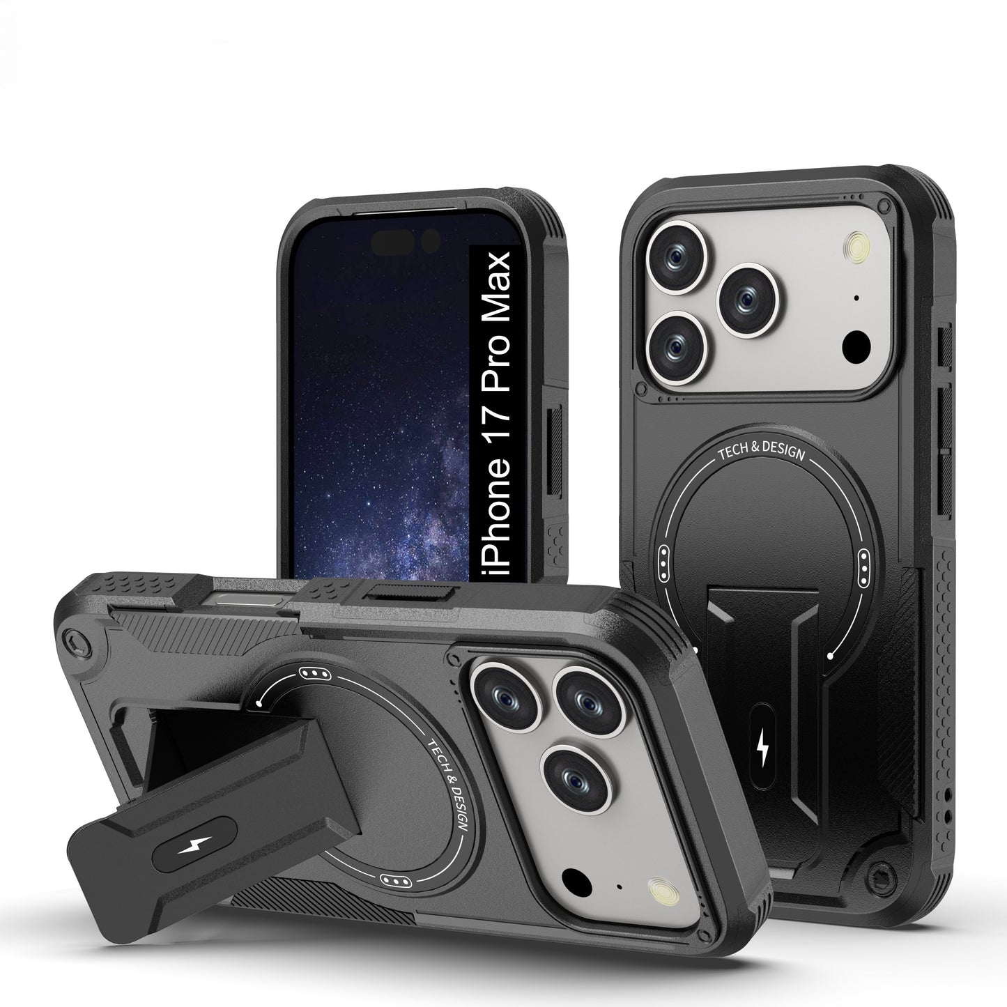 US LITE Back Cover with Portable Kickstand | Mag-Safe Compatible Magnetic Case | Shockproof Military Grade Protection | Rugged Armor Design Phone Cover For iPhone & Samsung