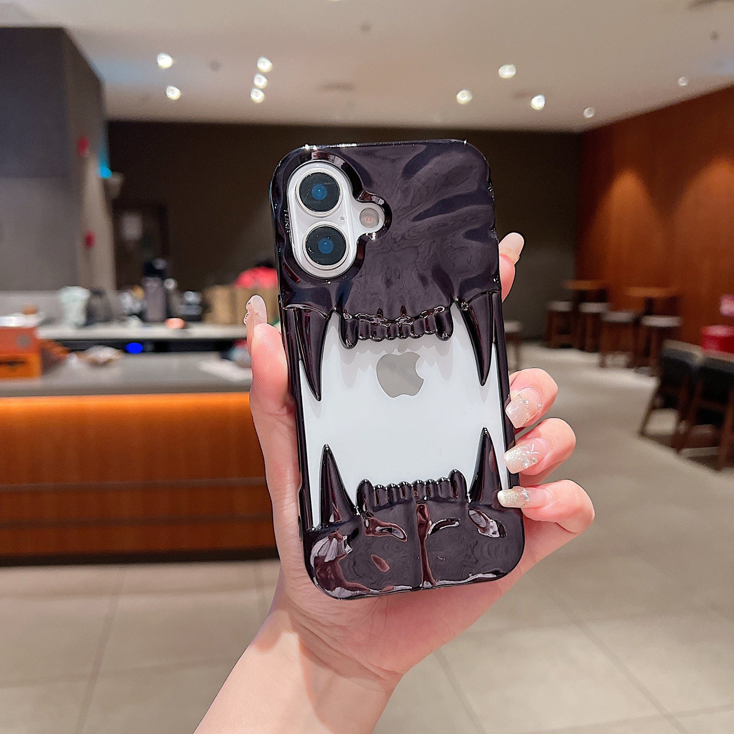 US LITE Shockproof Designer Metallic Chrome 3D Fangs Back Case | Anti-Scratch Grip | Full Camera Protection and Stylish Look For iPhone 14, 15 & 16 Series