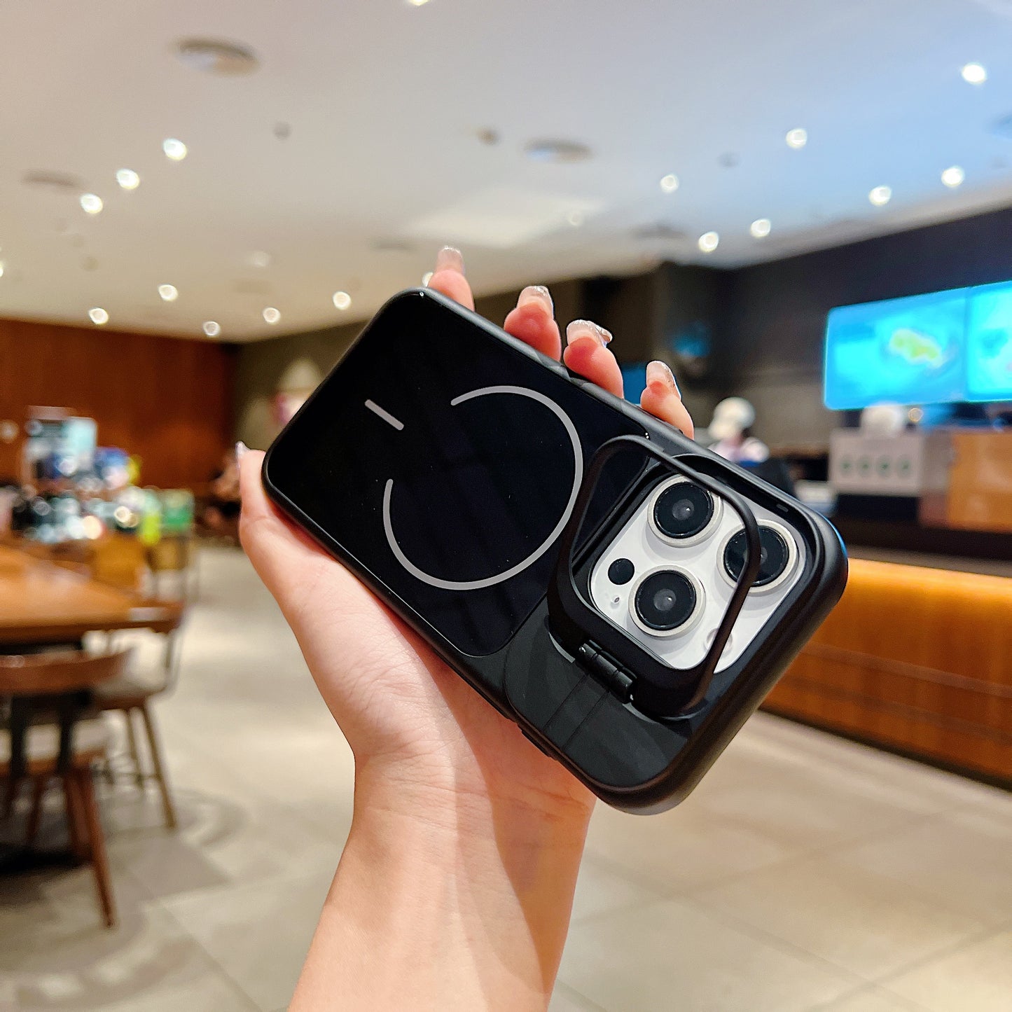 LuxuryKase Premium Glass Case | Built-in Camera Stand | Hard PC & Glass | MagSafe Compatible | Raised Edges for Camera & Screen Protection | Shockproof Design For iPhone
