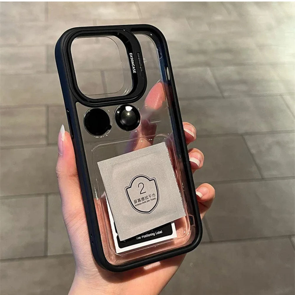 LuxuryKase Clear Case | Metal Lens Protector & 180° Rotating Bracket | Shockproof Transparent Hard Back Cover with Soft TPU Frame For iPhone & Samsung