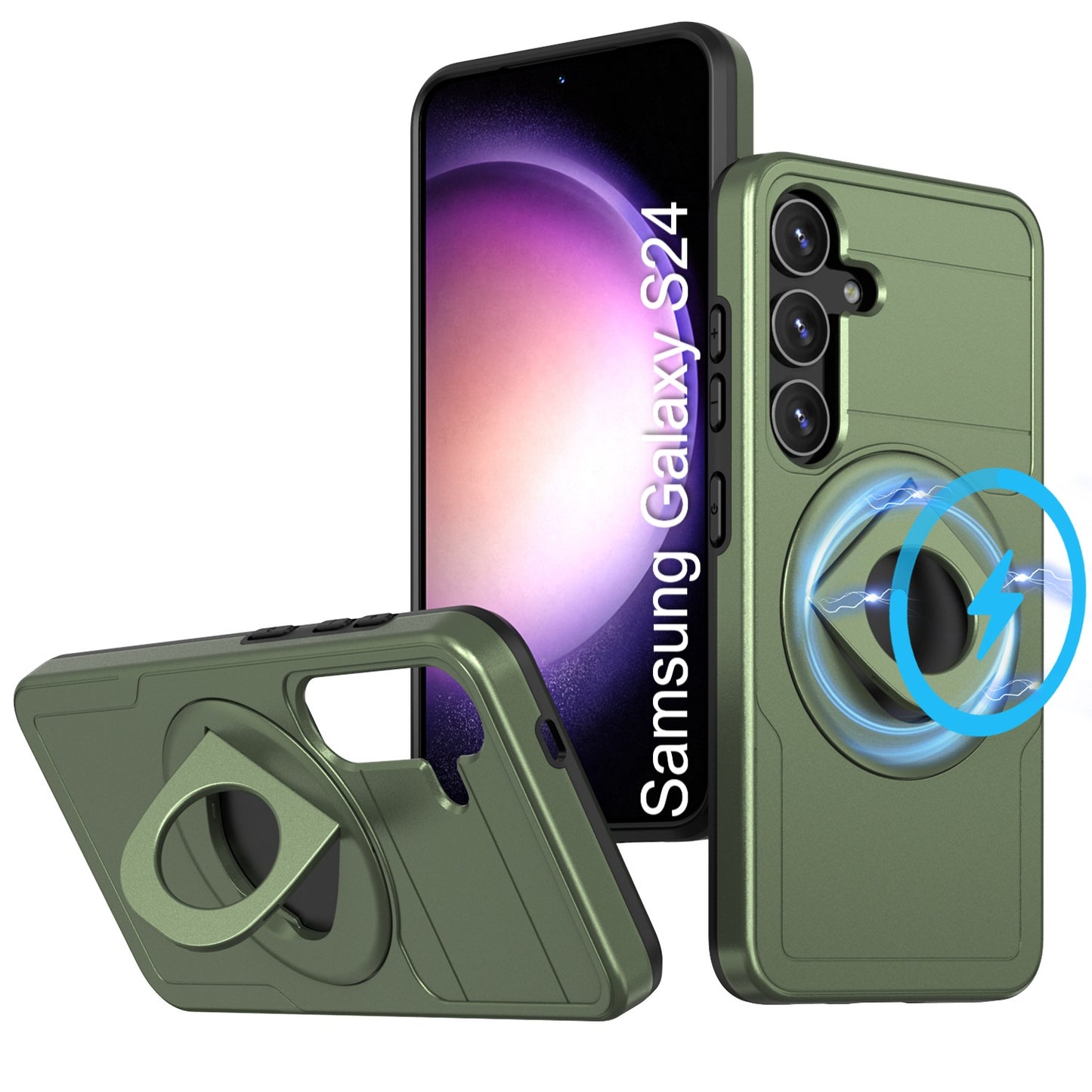 LuxuryKase Shockproof Rugged Back Cover | Heavy Duty Armor Case with MagSafe Compatible 360° Ring Holder | Finger Ring Kickstand | Drop Protection For Samsung Series