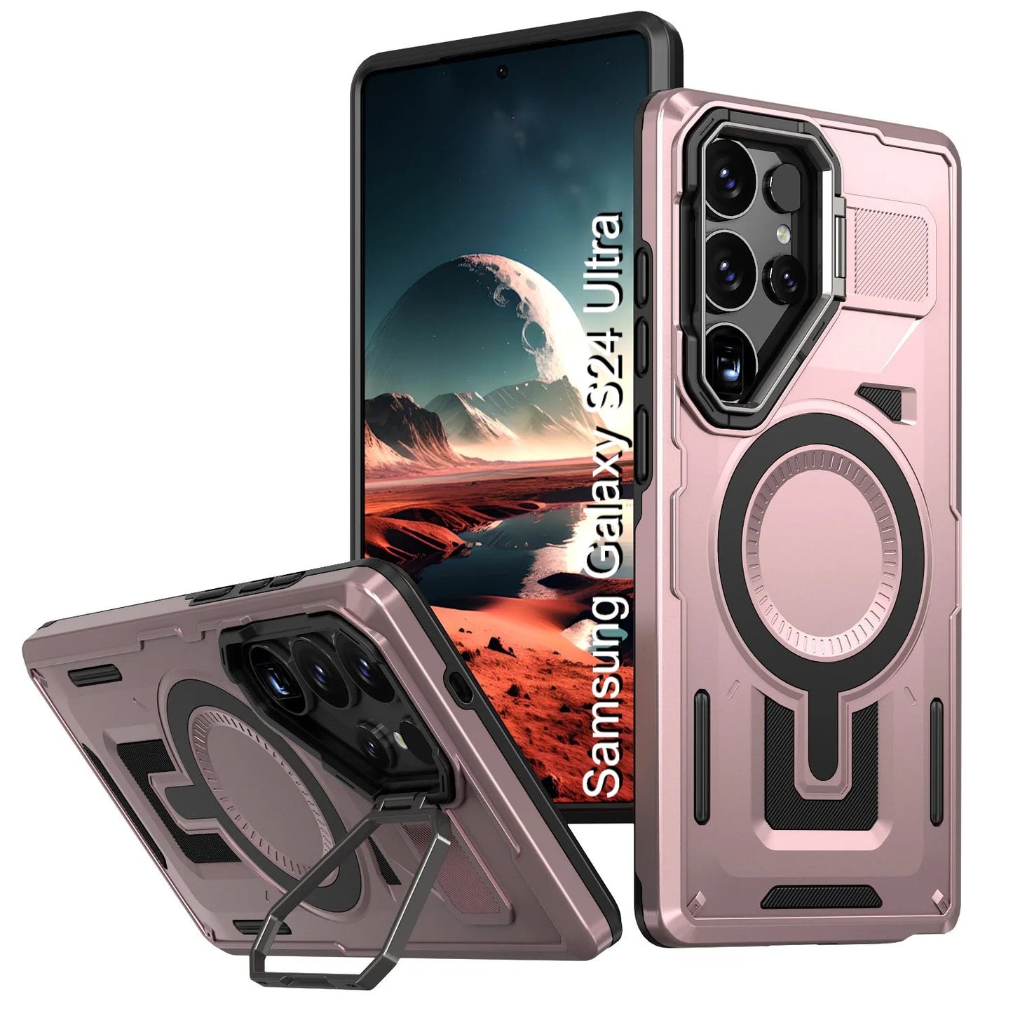 LuxuryKase Rugged Shockproof Magnetic Case with Kickstand | Dual Layer TPU+PC Protection | Mag-Safe Compatible | Camera Guard | Extreme Drop Resistance For Samsung Series