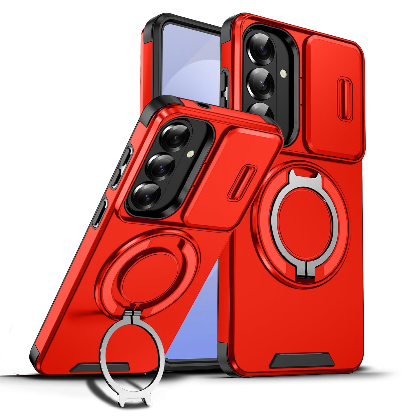 LuxuryKase Shockproof Case with Slide Camera Cover | 360° Rotating Ring Kickstand | Rugged Armour Protection For Samsung Series