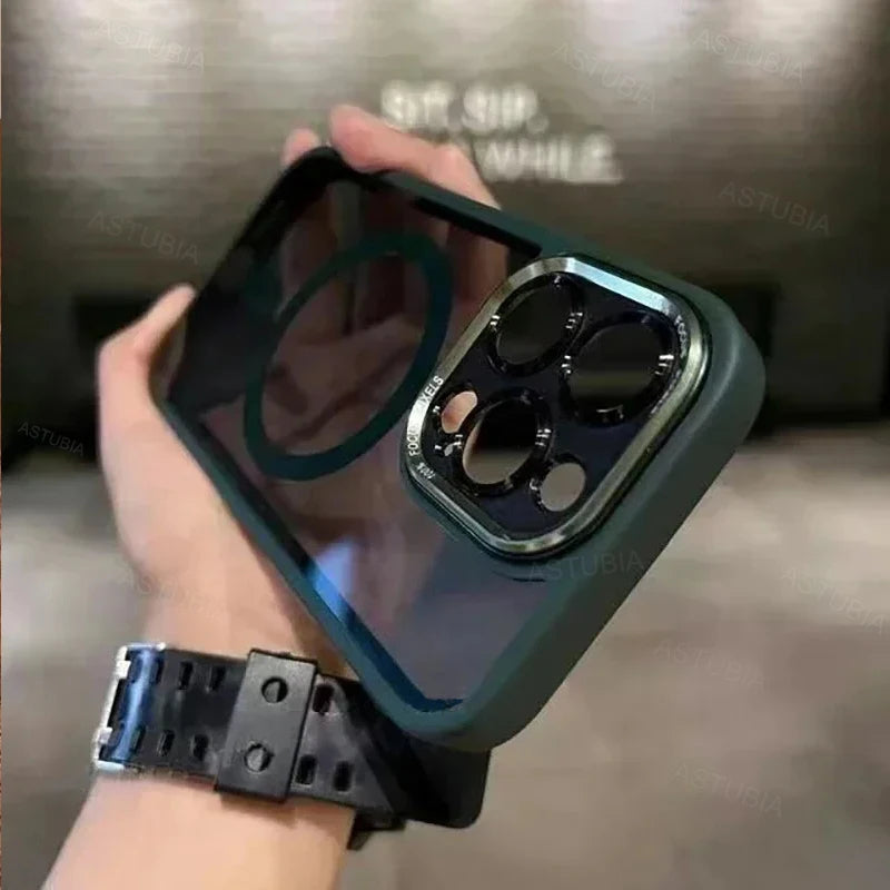 LuxuryKase Magnetic Clear Shockproof Case | MagSafe Compatible | Transparent Hard Back Cover with Full Camera Protection | Anti-Yellowing For iPhone Series